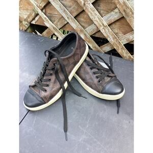 COACH Brown Leather Signature Logo Low-Top Lace-Up Sneakers Size 9B